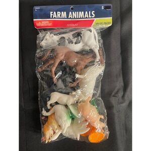 Farm Animals Playset 12 Count Plastic Figurines Toy Value Pack Kids